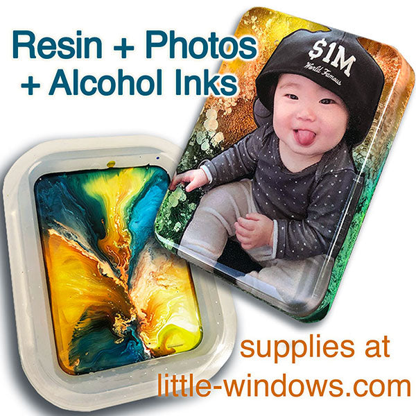 resin casting with alcohol inks and photos