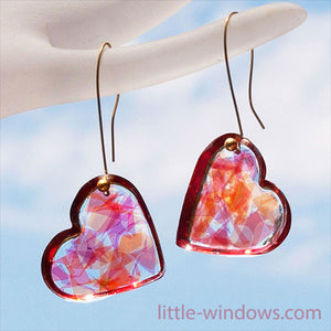 resin earrings heart shape with color