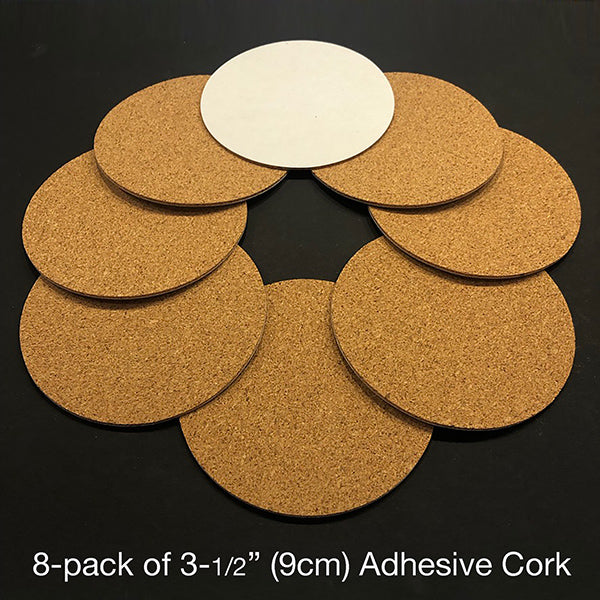 Self Adhesive Round Cork Backs for Coasters - 8 pack