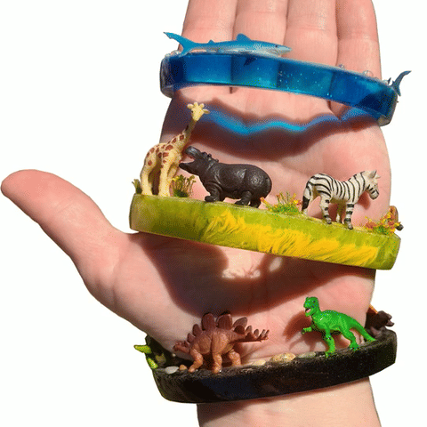 resin bangle bracelets with animals safari dinosaurs sharks