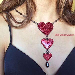 resin glitter hearts necklace